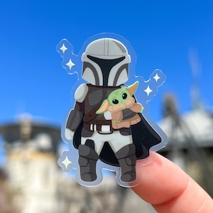 Mando i BB Dziecko Pluszowe Przezroczyste Naklejki Disney Laptop/Mandalorian Disney World naklejka butelka na wodę telefon komórkowy