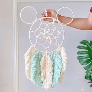 Feather Minimalistic Mickey Macrame/ cozy Disney dreamcatcher/ mickey home fireplace decoration/ Living room decor/ boho chic