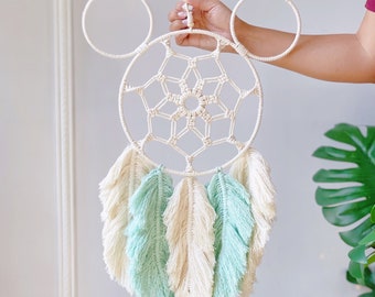 Feather Minimalistic Mickey Macrame/ cozy Disney dreamcatcher/ mickey home fireplace decoration/ Living room decor/ boho chic