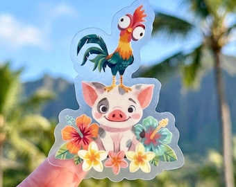 Bacon & Boat Snack BFFs Transparent Sticker/ Moana Pua Hei Hei Disney decal laptop journal planner water bottle sticker