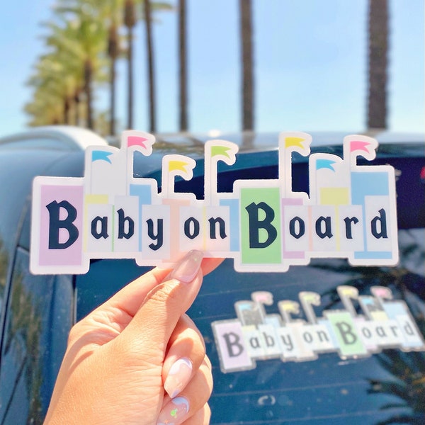Baby on Board Disney Car Decal/ pastel Disneyland safety Car Window Bumper Vinyl Sticker/ Disney kids on board Jumbo Sticker