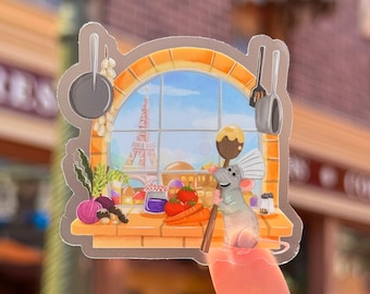 Pegatina transparente de Rémy en París/Ratatouille, Little Chef, París, pareja retro de Disney, botella de agua, calcomanías para celular