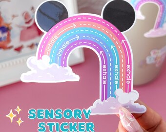 Hidden Mickey Pastel Rainbow Sensory Sticker - Calming Inhale Exhale Decal