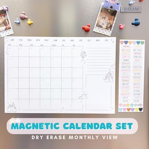 Droog wissen magnetische magische maandkalender set/niet gedateerd met magneetlabels en bedels/Disneyland Disney World Castle Mickey koelkastplanner