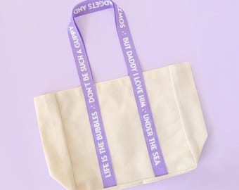 The Mermaid Canvas Tote Bag/ Ariel Themed Extra Large Reusable Eco Friendly Book Bag For Disney Fan