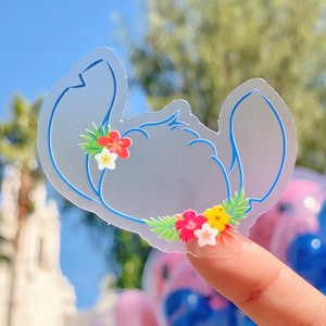 Stitch Tropical Flower Wreath Transparent Disney Laptop Stickers/ Lilo Ohana Aloha floral planner decal water bottle cellphone