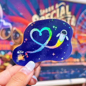 Wall-E Eve Heart Holographic Sticker/ Pixar Disney Laptop Stickers/ hidden Mickey Vinyl Decals cell phone Stationery Planner Water Bottle