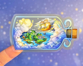 Peter Pan Ship Bottle Transparent Laptop Stickers/ Neverland Captain Hook Terrarium sticker iphone planner water bottle decal