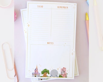 Everyday To Dos WDW Parks Landmark Planner Notepad/ Castle Daily Memo Undated Work School Notes Stationery Weekly Simple A5 Organizer