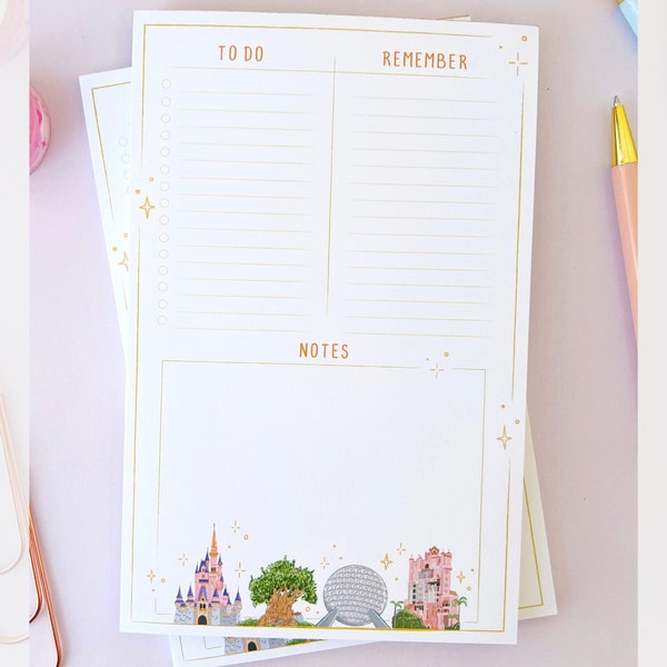 Everyday To Dos WDW Parks Landmark Planner Notepad/ Castle Daily Memo Undated Work School Notes Stationery Weekly Simple A5 Organizer