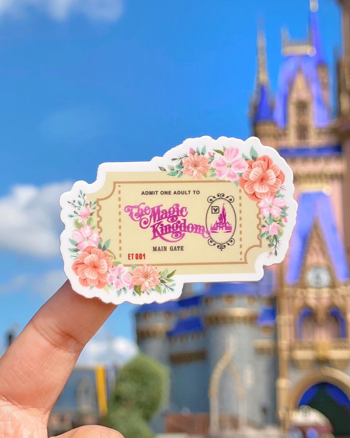 Magic Kingdom Admission Ticket Sticker/ Retro Floral WDW - Etsy