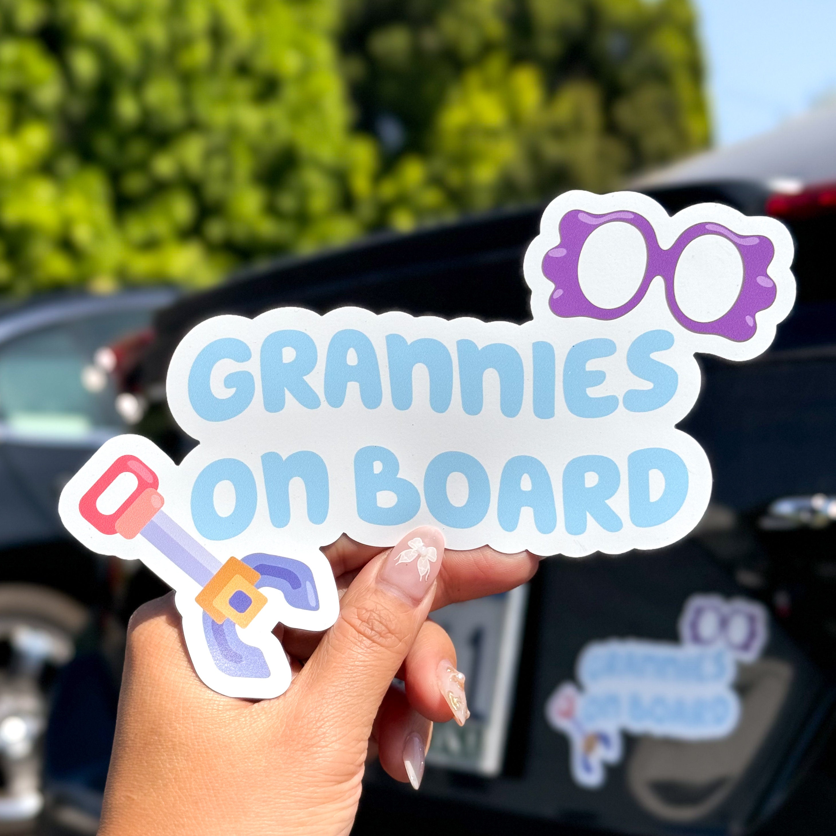 Grannies On Board Car Decal and Magnet/ Kids Children Rita and Janet Window Bumper Vinyl Disney Luggage Helmet Guitar Laptop Jumbo Sticker