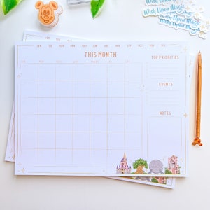 Blocco note mensile senza data WDW Park Landmarks/25 fogli Sezione priorità principali Disney Castle planner/carta cancelleria quaderno forniture