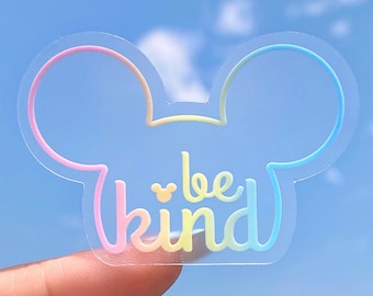 Be Kind Mickey Mouse Transparent Vinyl Sticker - Laptop, Water Bottle Decal