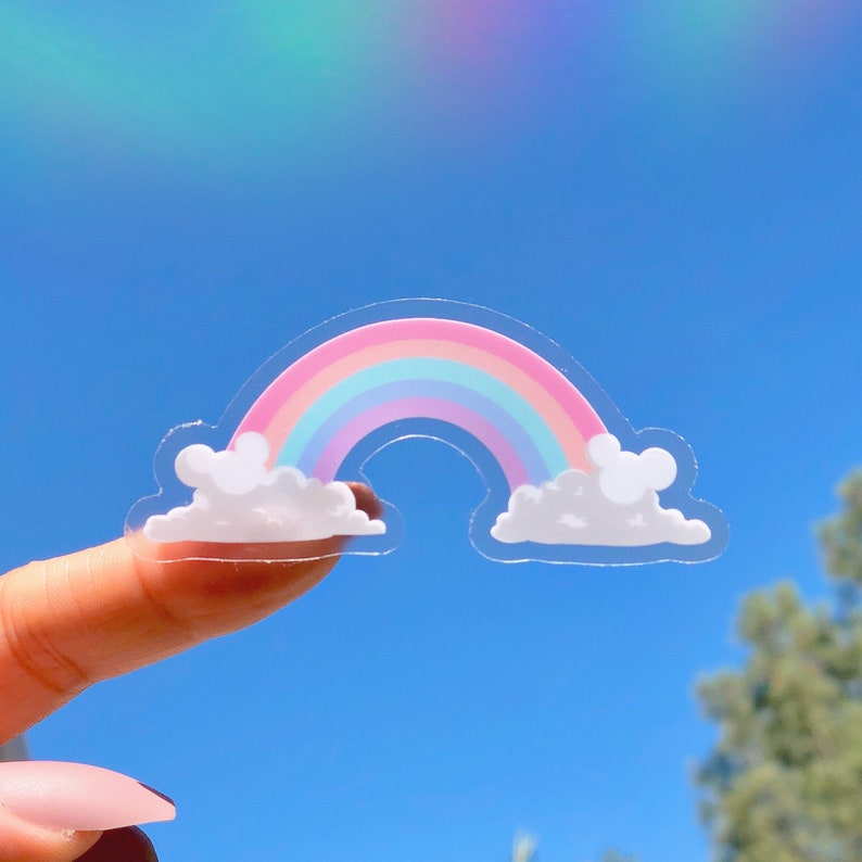 mickey clouds pastel rainbow transparent laptop stickers