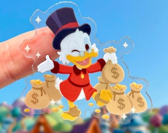 Scrooge McDuck Transparent Sticker/ Disney Laptop Stickers/ Duck Tales Duck flower planner decal water bottle cellphone