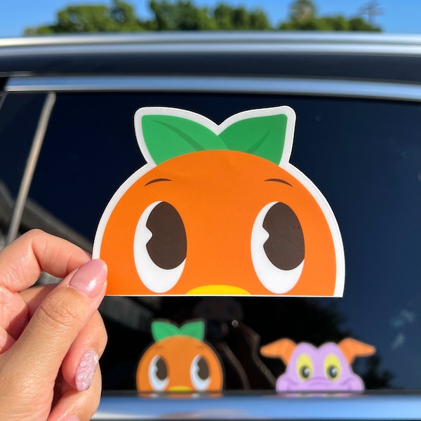 Orange Bird Peeker Transparent Car Decal/ Peekaboo Window Bumper Vinyl Disney Luggage Helmet Guitar Laptop Jumbo Sticker