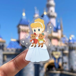 Cinderella with Gus Gus and Jaq Jaq Plushie Transparent sticker/ Princess Sidekick Mouse Disney Phone Case decal