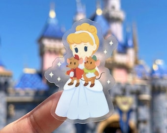 Cinderella with Gus Gus and Jaq Jaq Plushie Transparent sticker/ Princess Sidekick Mouse Disney Phone Case decal