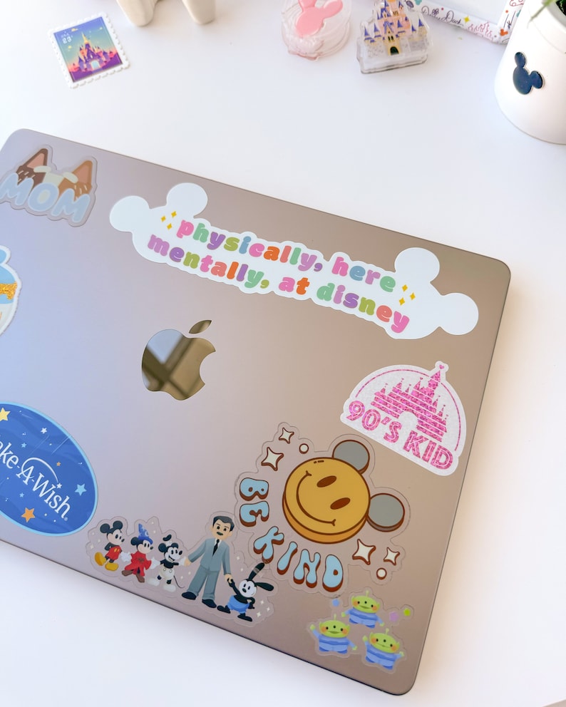 Pink 90s Kid Glitter Holographic Sticker/ Nostalgic Classic Disney Castle Laptop Stickers/Mickey Vinyl Decals Bujo Journal image 2