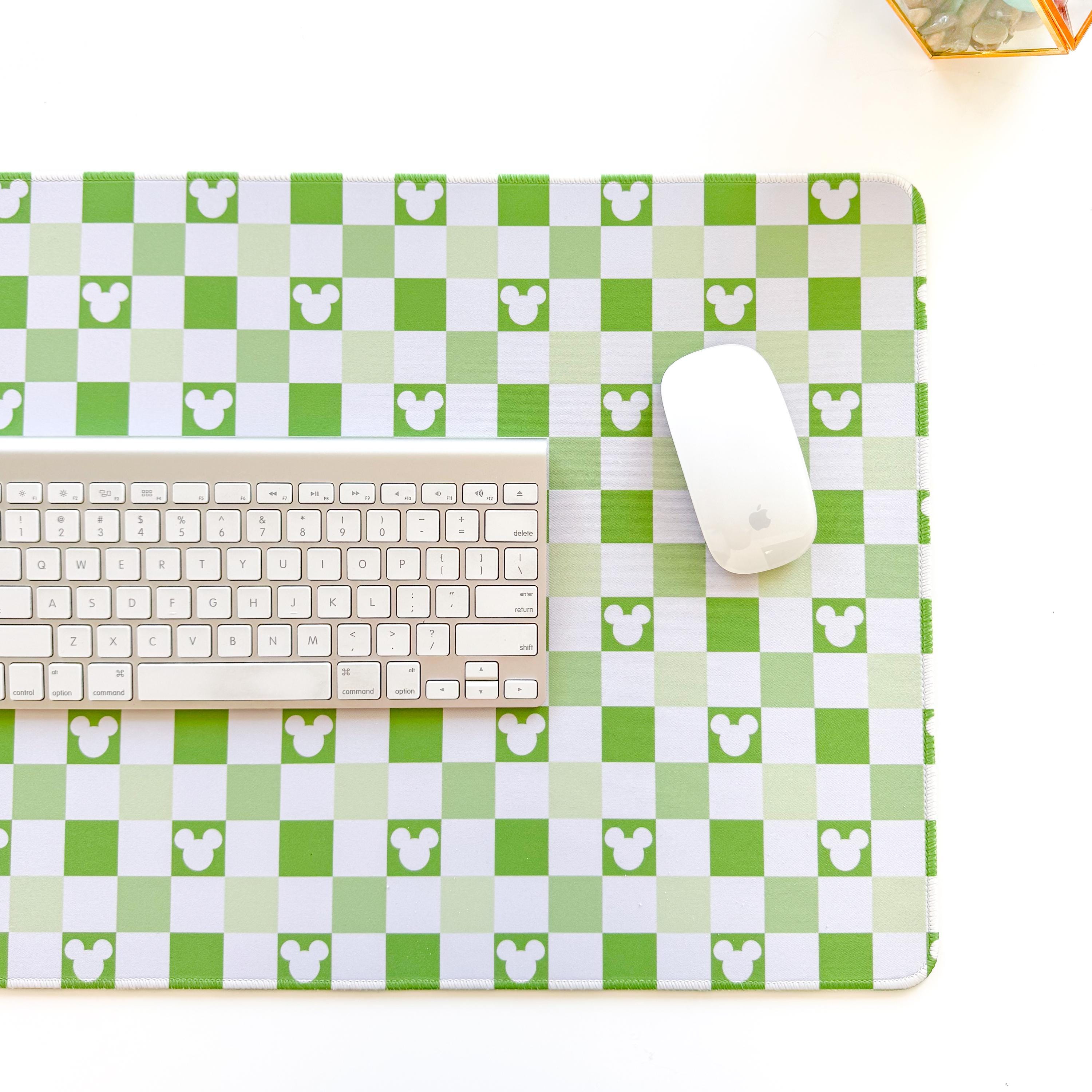 Matcha Checkered Mouse Desk Mat/ Hidden Mickey Planner Desk Pad Accessory/ Cute Disney Gamer Kawaii Aesthetic Home Office Work Decor