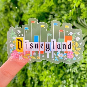 Vintage Disneyland Floral Sign Transparent Laptop Sticker/ Retro Mickey Disney bujo bullet journal planner decal water bottle image 1