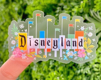 Vintage Disneyland Floral Sign Transparent Laptop Sticker/ Retro Mickey Disney bujo bullet journal planner decal water bottle