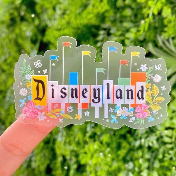 Vintage Disneyland Floral Sign Transparent Laptop Sticker/ Retro Mickey Disney bujo bullet journal planner decal water bottle