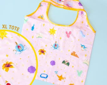 Fairytale Princess Tote Bag/ Extra Large Bag For Disney Fan/ Reusable Eco Friendly Purse Cute Grocery Shopping Accessory Gift