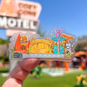 Radiator Springs Wahrzeichen transparent Laptop Aufkleber / Disney versteckte Micky Aufkleber Handy Planer Wasserflasche