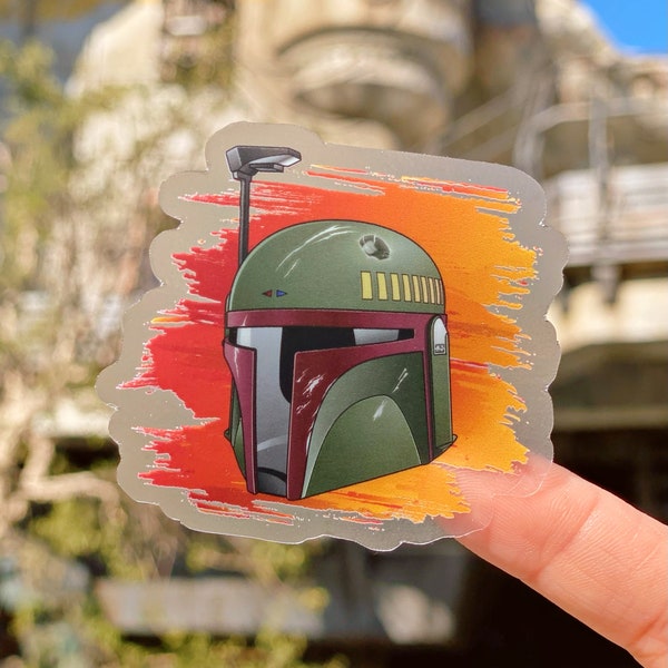 Boba Fett Star Wars Helmet Transparent Laptop Sticker Disney decal/ cell phone case water bottle sticker stationery