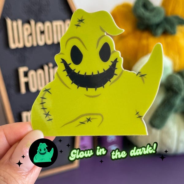 Oogie Boogie Glow In The Dark Stickers/ Nightmare Before Christmas Spooky Villain Halloween Waterproof Decal for bottle cellphone