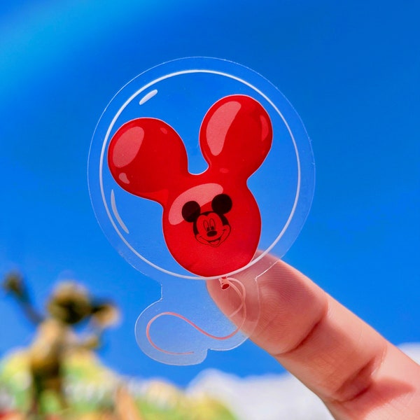 Red Mickey Balloon Transparent Laptop Sticker/ Disneyland Disney World decal/ planner souvenir water bottle souvenir cell phone decal