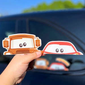 McQueen and Mater Peeker Car Decal/ Cars Pixar Peekaboo Window Bumper Vinyl Disney Luggage Helmet Guitar Laptop Jumbo Sticker