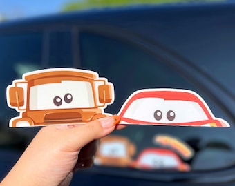 McQueen et Mater Peeker Car Decal / Cars Pixar Peekaboo Window Bumper Vinyl Disney Luggage Helmet Guitar Laptop Jumbo Sticker