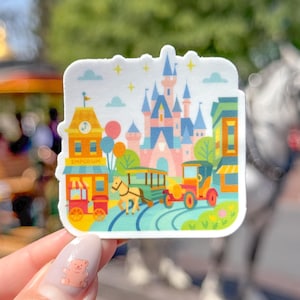 Uitzicht vanaf Main Street USA laptop sticker/oude Timey vintage nostalgie bedel Disney World Parks sticker mobiele telefoon planner waterfles