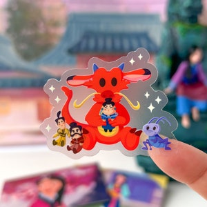 Mushu, Crickee, Yao, Ling, Chien Po plushie Transparent Disney Laptop Stickers/ Mulan planner stationery decal water bottle cell phone