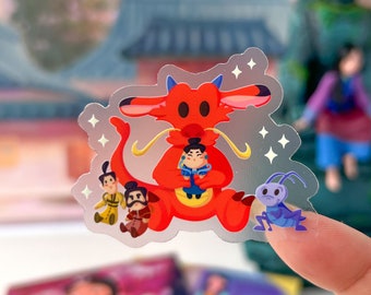 Mushu, Crickee, Yao, Ling, Chien Po plushie Transparent Disney Laptop Stickers/ Mulan planner stationery decal water bottle cell phone