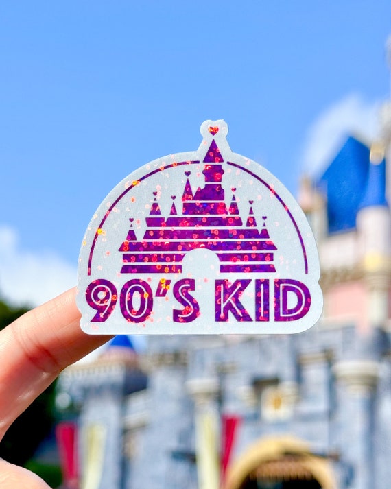 Pink 90s Kid Glitter Holographic Sticker/ Nostalgic Classic Disney Castle Laptop Stickers/Mickey Vinyl Decals Bujo Journal