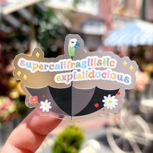 Supercalifragilistic Umbrella Poppins Disney Transparent Laptop Stickers/ bujo bullet journal planner stationery decal water bottle