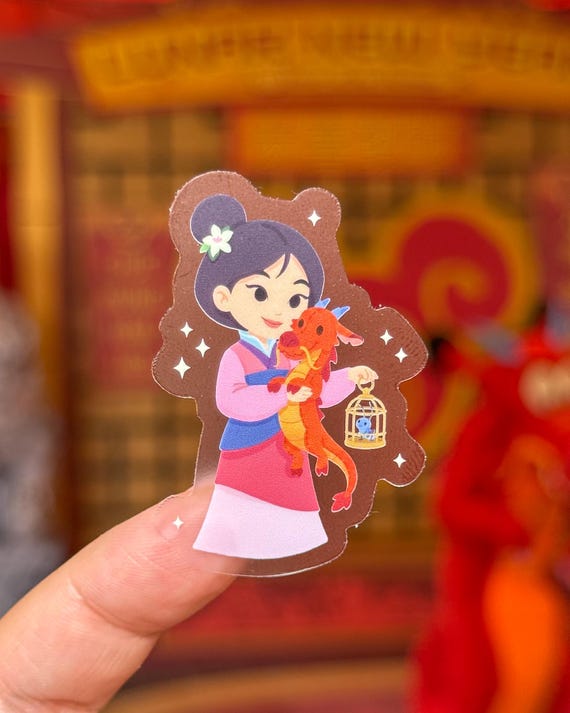 Mulan with Mushu and Crikee Plushie Transparent Sticker /Disney Laptop cell phone case planner Decal