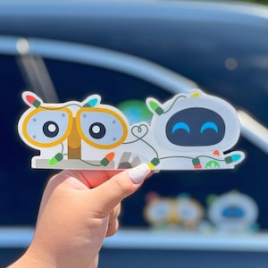 Wall-e and Eve Peeker Transparent Car Decal/ Pixar Peekaboo Window Bumper Vinyl Disney Luggage Helmet Guitar Laptop Jumbo Sticker