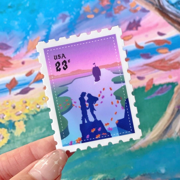 Pocahontas John Smith Postage Stamp Sticker/ Colors of the Wind Vintage Retro Disney Couple Water bottle Stationery Cellphone Decals