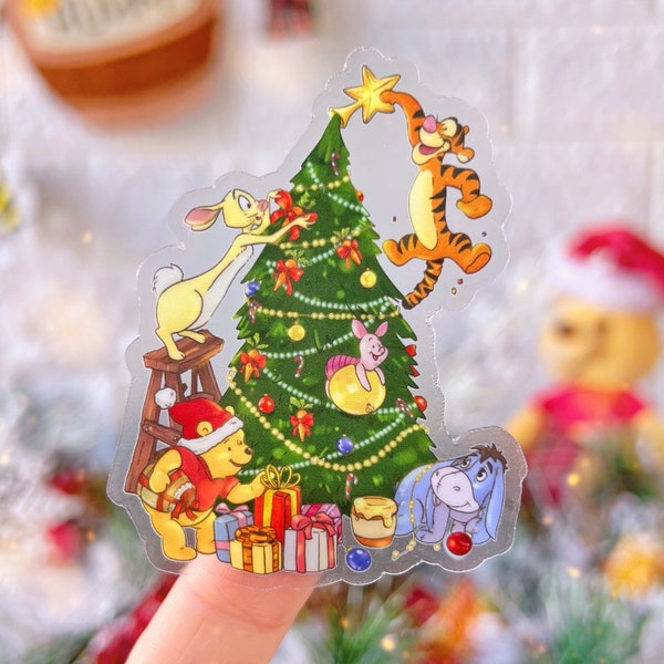 Pooh & Friends Christmas Tree Decorating Sticker/ Xmas Hundred Acre Woods Holiday Disney Water bottle Cell phone Decals