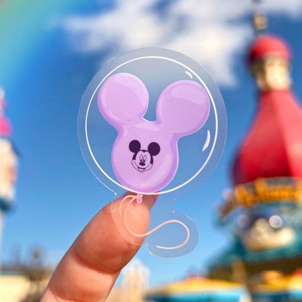 Purple Mickey Balloon Transparent Laptop Sticker/ Disneyland Disney World decal/ planner souvenir water bottle souvenir cell phone decal