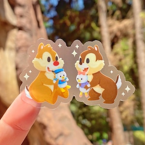 Chip & Dale with Donald and Daisy Plushie Transparent Disney Laptop Stickers/ planner stationery decal water bottle cell phone