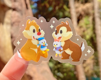 Chip & Dale with Donald and Daisy Plushie Transparent Disney Laptop Stickers/ planner stationery decal water bottle cell phone