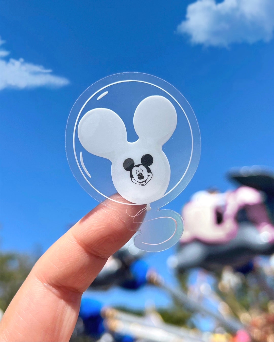 Adesivo trasparente per laptop con palloncino bianco di Topolino/adesivo  Disneyland Disney World/adesivo per souvenir di planner, bottiglia d'acqua, 
