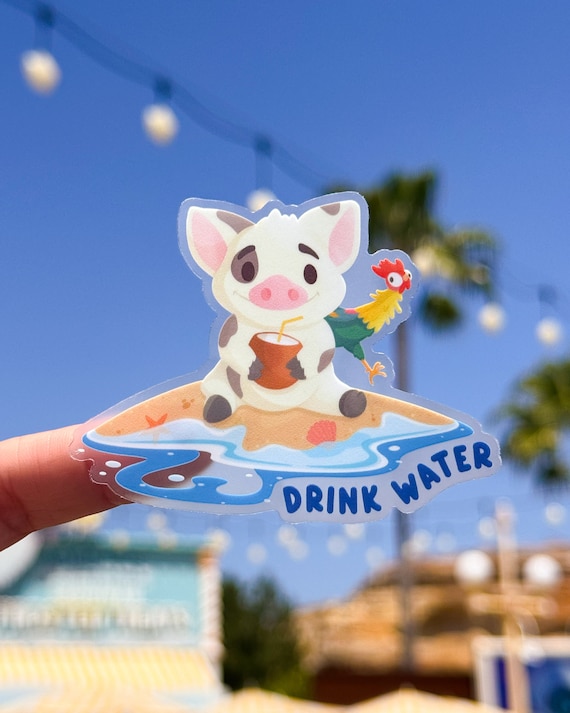 Moana Pua & Hei Hei Drink Water Transparent Sticker - Hydration Reminder
