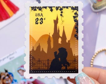 Belle Beast Postage Stamp Sticker/ Beauty and the Beast Vintage Disney Couple Water bottle Cellphone Decals